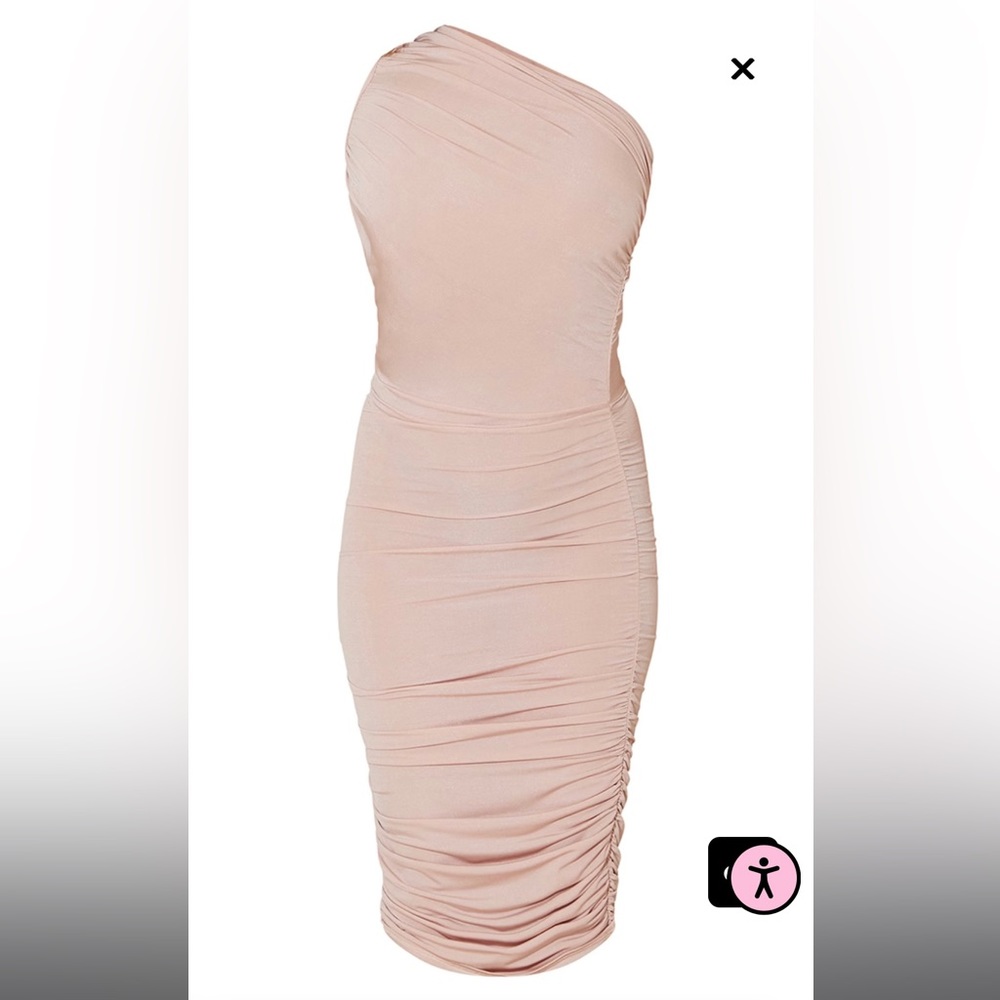 Stone Ruched One Shoulder Slinky Longline Midi Dress